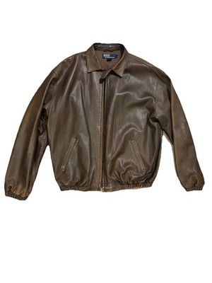 Polo by Ralph Lauren Brown Leather Bomber Jacket Zip Closure Size L