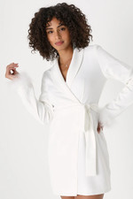 NWT Lulus Womens Fabulous Endeavors Mini Dress Satin Feather Tulip White Size XS