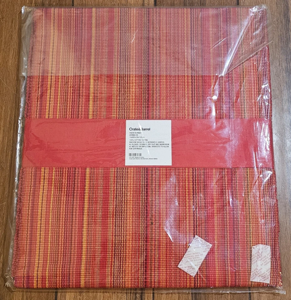 Crate And Barrel Owen Woven Table Runner Vermilion Red 14×60in Cotton - Image 2 of 4