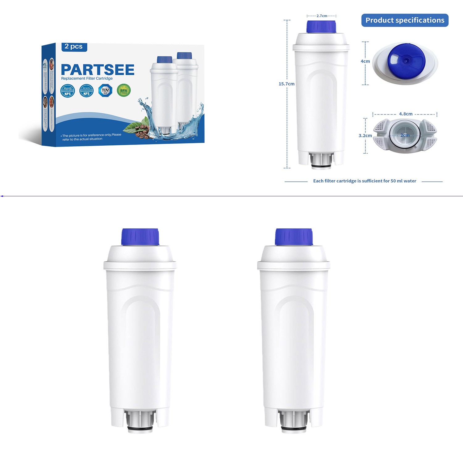 6/12x Ersatzfilter Sillar komaptibel mit DeLonghi Wasserfilter DLSC002 ECAM