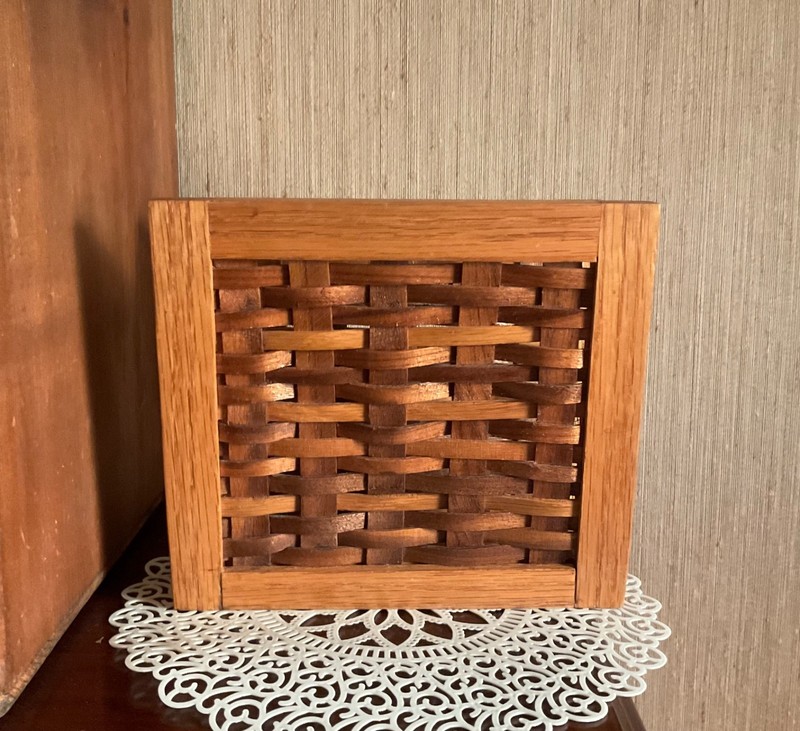 Vintage Handmade Napkin Holder Wood Basket Weave mail holder