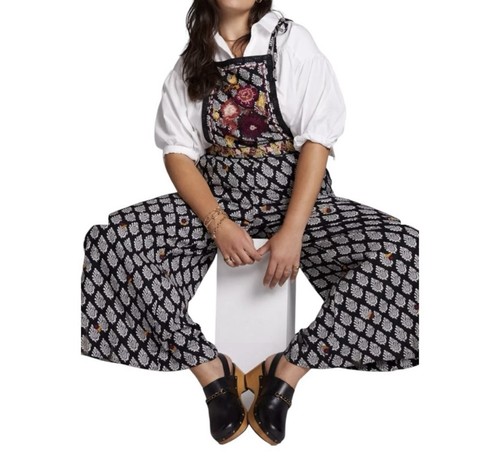 Anthropologie Wide Leg Jumpsuit Size 6 Floral Embroidered Black & White Boho - Picture 17 of 17