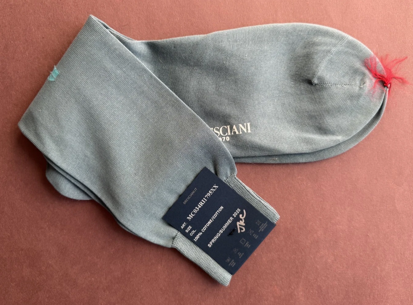 SPRING/SUMMER 2025 Men's Bresciani Socks NWT 100% Cotton Light Teal/Grey