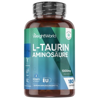 L-Taurin Kapseln - 180Stk - 1000mg Aminosäure - Vegan - Sport- & Fitnessleistung