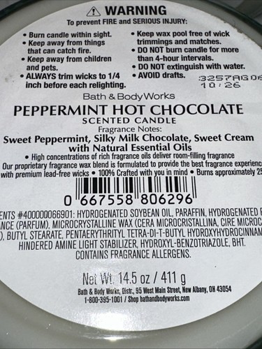 bath and body works (4 Pack) PEPPERMINT HOT CHOCOLATE 3 Wick Candle 14.5 Oz New! - Picture 17 of 19
