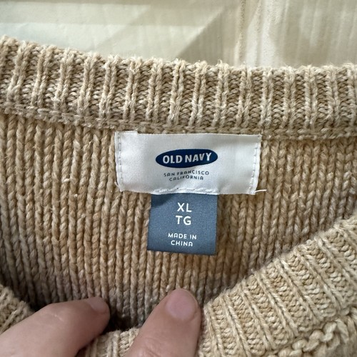 Old Navy Cable Knit 100% Cotton Fisherman Sweater Sz XL Natural Beige Pullover - Picture 8 of 14