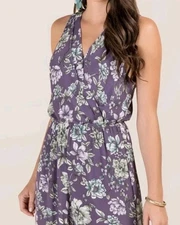 Miami Wide Leg Jumper Size Medium Purple Floral Surplice Neck Romantic Soft Girl