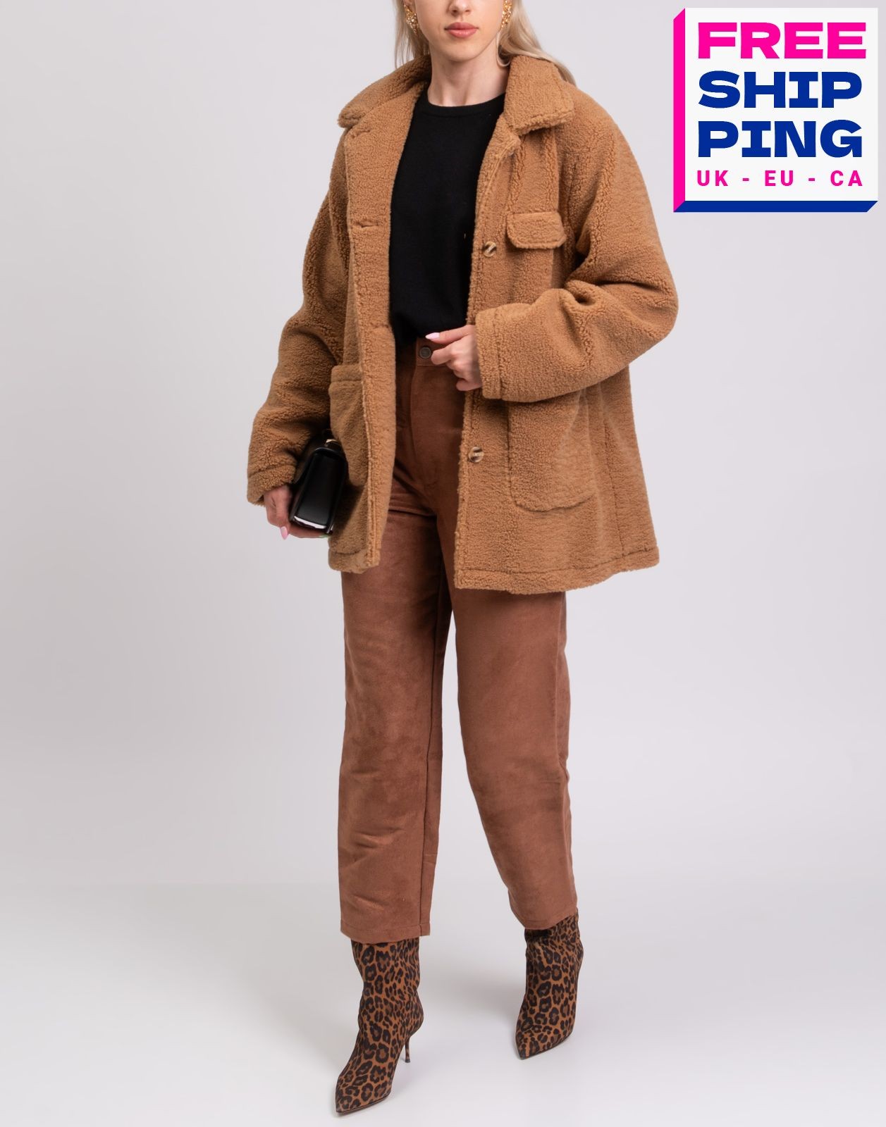 RRP €530 V By MUUBAA Sherpa Coat UK12 US8 IT44 L Brown Lined Collared