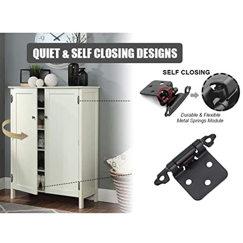 Black Cabinet Hinges 1/2 Inch Overlay Self 50 Pack(25 Pairs) Matte Black - Picture 5 of 7