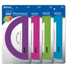 BAZIC Assorted Color Semicircular 6" Protractor, pack of 24