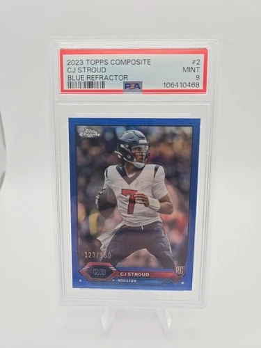 2023 TOPPS COMPOSITE BLUE REFRACTOR CJ STROUD #123/150 ROOKIE #2 TEXANS PSA 9