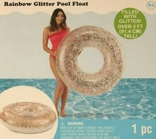 Inflatable Creatology Rainbow Glitter Filled Pool Float Ring 36" Adult Multi NEW