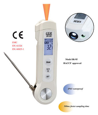 IR-95 2-in-1 Professional LCD Food Safety IR and Probe Thermometer -40 to 446 F
