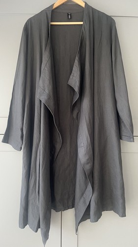 BELLA BLUE Relaxed Oversized Lagenlook Coat Jacket S M 100% Linen Dark Grey - Picture 2 of 8