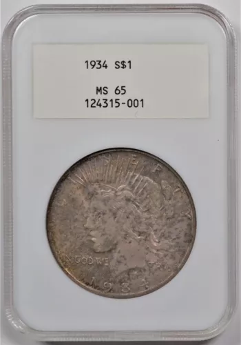 1934 PEACE DOLLAR S$1 NGC MS 65 OLD FAT HOLDER 2.1
