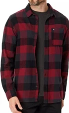 Quiksilver Motherfly Men's Reg Fit Flannel Plaid Shirt Black Red Sz Large $66