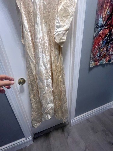 vintage wedding gown dress 1940s flocked silky satin rouched side zip party lace - Picture 14 of 24