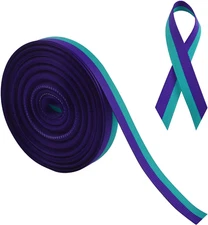 20 Yards Suicide Prevention Awareness Grosgrain Ribbon, Teal and Purple Ribbed R