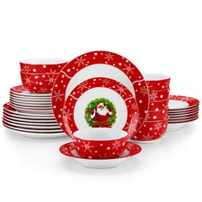 VEWEET 32-Piece Porcelain Dinnerware Set Christmas Dishware Bowls and Plates Set