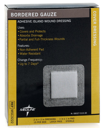 Bordered Gauze, 2" X 2" Adhesive Island Wound Dressing, Sterile, 15 Count