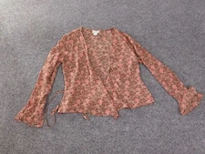 Loft top small red open floral silk coastal bell sleeve casual