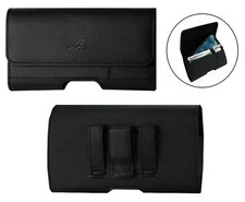 Leather Horizontal Belt Clip Case Holster W/ Credit Card Slot for Samsung Phones