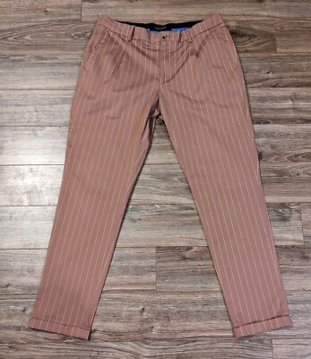 Scotch & Soda Blake Pants Mens Salmon Pinstripe Pleated Cuffed Trousers - 32x29