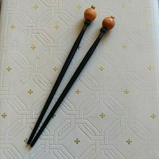 Vintage wood bead boho hair stick barrette pair