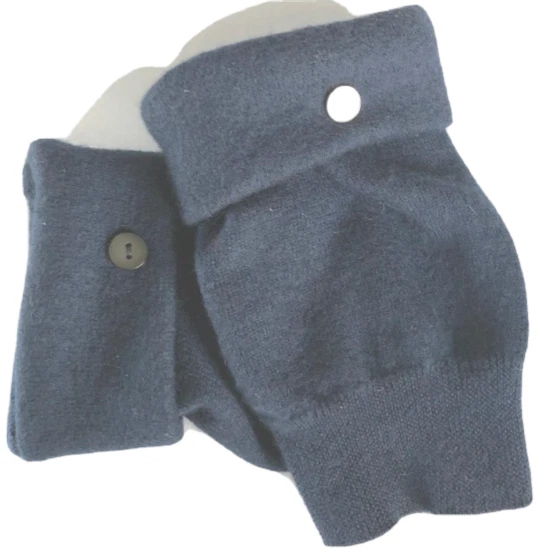 FINGERLESS GLOVES BLUE NAVY 100% MERINO WOOL S- M SMALL - MEDIUM MITTENS WINTER
