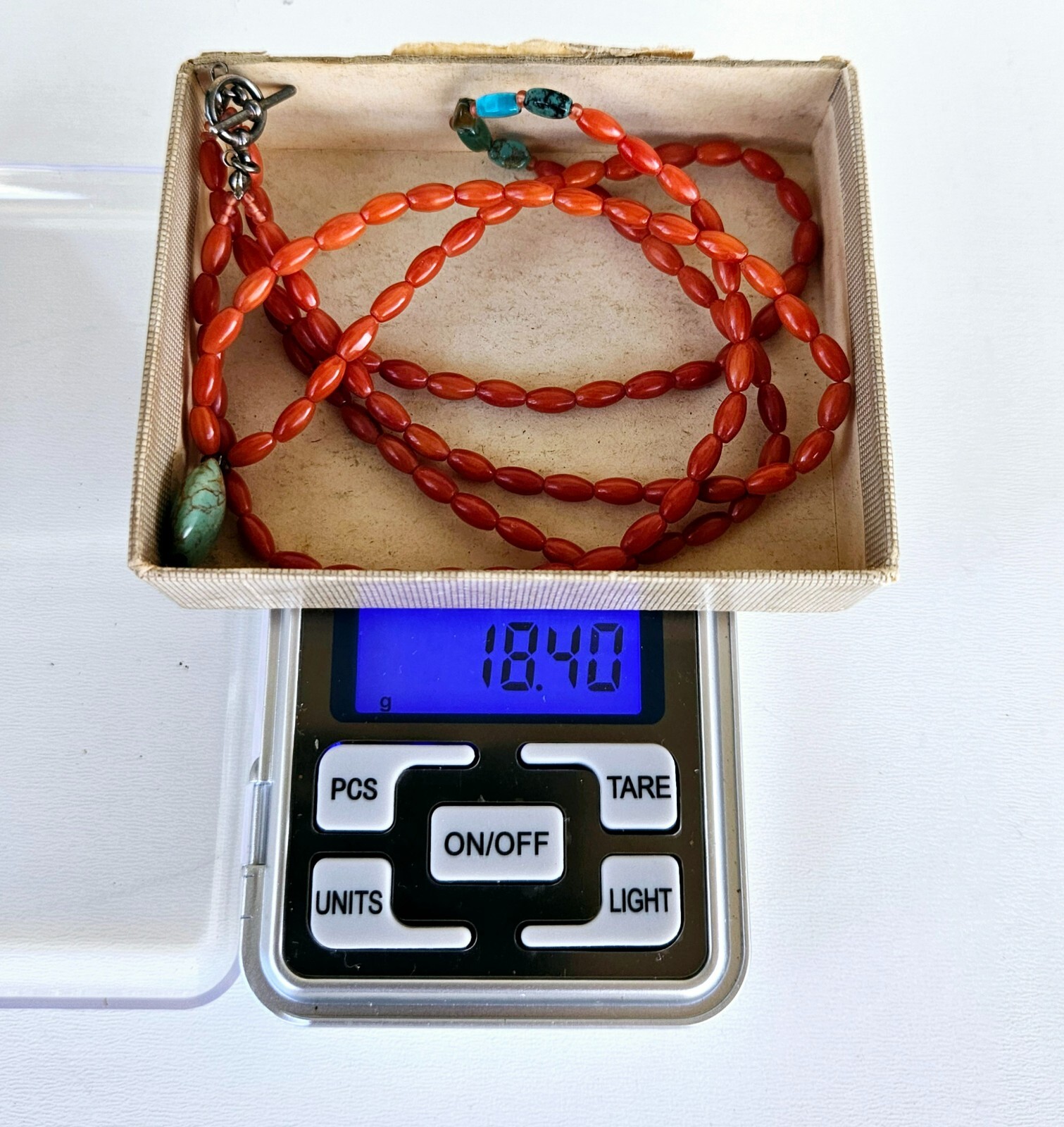 Vintage Natural Undyed Red Coral & Turquoise Bead Necklace Sterling Silver Clasp