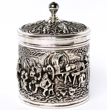 Teedose Deckeldose Dose Herman Hooijkaas Douwe Egberts versilbert Silberauflage