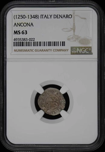 (1250-1348) ITALY ANCONA DENARO NGC MS63