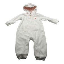 Carter’s Baby Hooded Fleece One Piece 9M Heart & Button Detail White Pink Floral