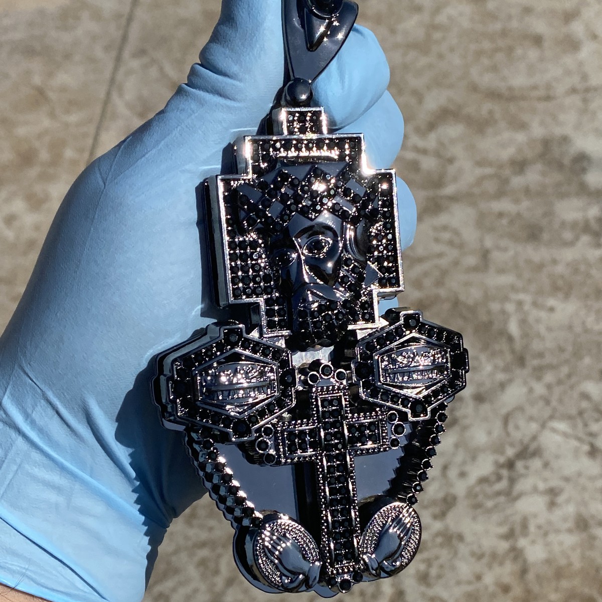Huge 3D Black Jesus Piece Combo Hip Hop Pendant Cross Last Supper
