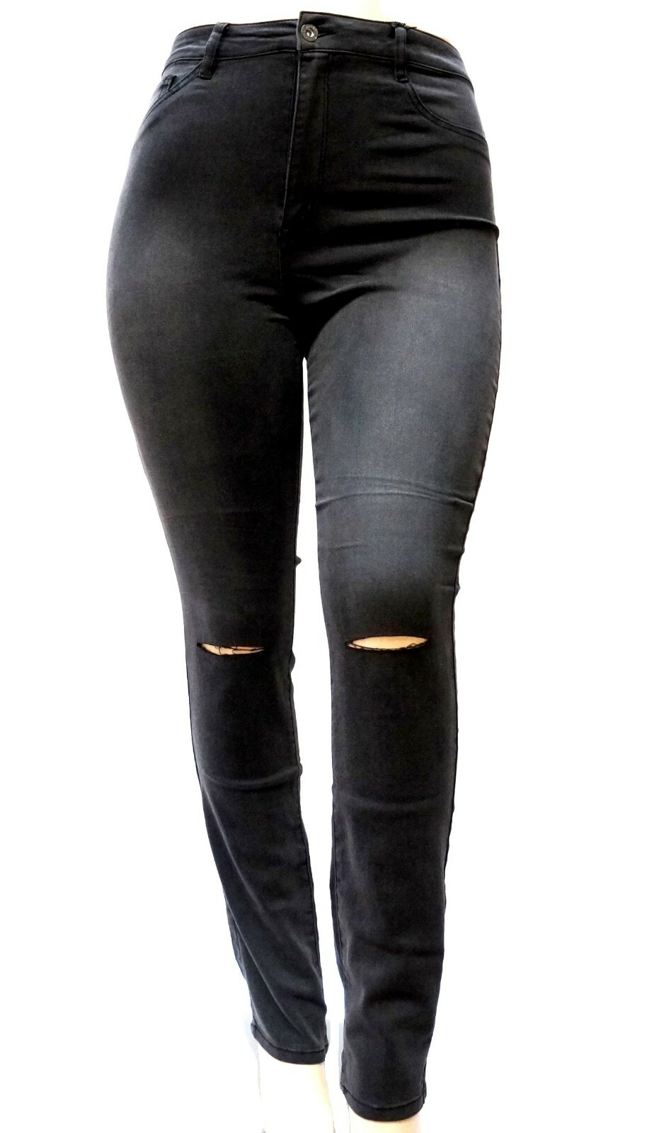 Distressed Black Denim Skinny Ripped Stretchy Pants 14-24