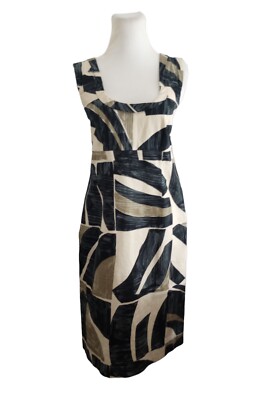 Weekend Max Mara COTTON black/IVORY/brown geometric Sheath Pockets WOMEN SIZE 6