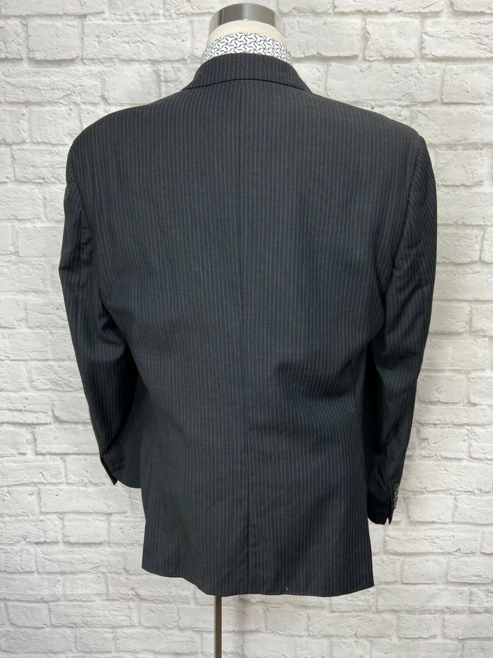 Blazer Abrigo Deportivo CALVIN KLEIN Para Hombre Rayas Negras y Azules 100% Lana 42R Foto 4 de 4