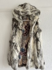White Grey Real Fur Hooded Gilet 12 Smart Party Winter Holiday Glam Luxury
