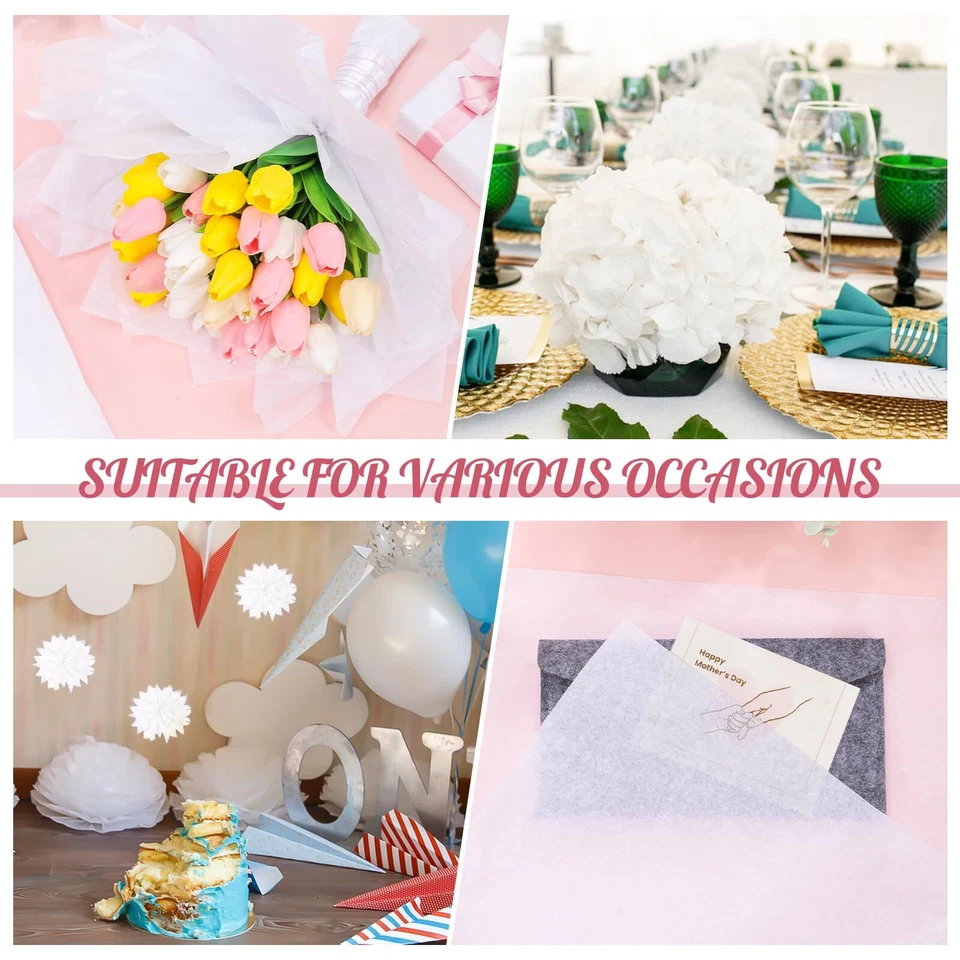 160Sheets 20x14 Inch White Wrapping Tissue Paper for Gift Bags Christmas Wedding - Image 2 of 4