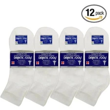12 Pair White Men Physicians Choice Loose Fit Diabetic Ankle Socks Cotton 10-13