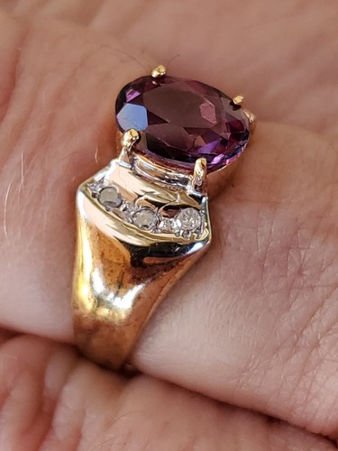 Pink Tourmaline Oval Cut Lab Created And Diamond Ring 10kt Solid Yellow Gold - Picture 9 of 24