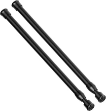 2Pcs Small Tension Rod - Adjustable Spring Curtain Rod (12-20"), Black, No Drill