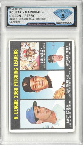 1967 Topps Koufax - Marichal - Gibson - Perry #236 Leaders 💎 DSG 5 EX - Imagen 1 de 2