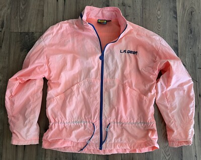 Vintage Jacket LA Gear Lightweight Nylon Windbreaker Boxy 80s 90s XL Faded  Peach