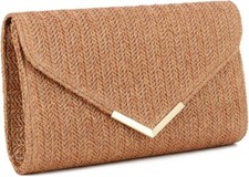 Women Straw Clutch Purse Summer Evening Bag Rattan Woven Beach Brown