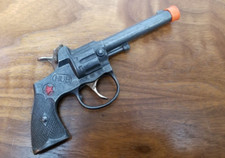 Vintage 50 s HUBLEY HUB Red Star Western Cap Gun Die Cast Metal Grips WORKING