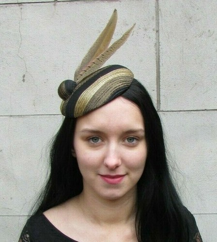Black \u0026 Gold Pheasant Feather Hat 