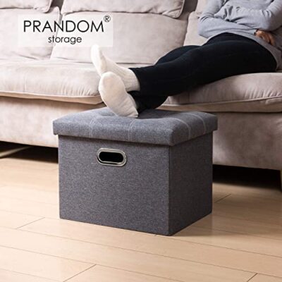 PRANDOM Ottoman with Storage 2-Pack Linen Folding Small Square
