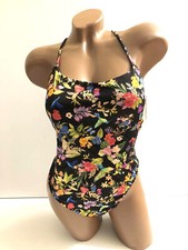 Victoria's Secret One Piece Padded Strappy Back Black Floral Swimsuit Large NWT