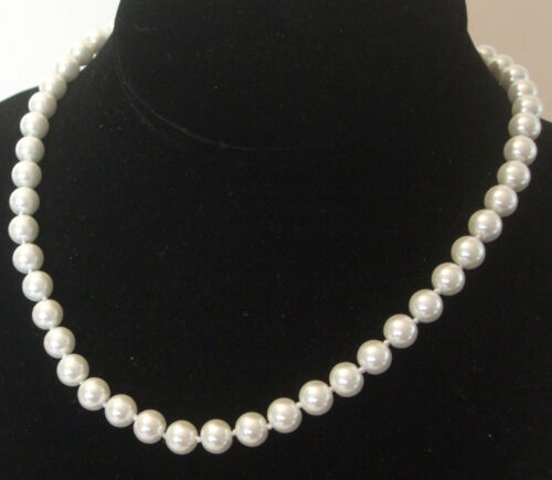 8MM Bright White AAA South Sea Shell Pearl Necklace/Earrings NEW (silk gift bag)